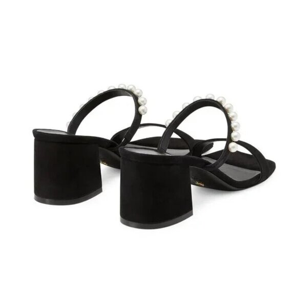 New Stuart Weitzman Goldie 60 Pearl Suede Sandal Black 7 $525 - Picture 3 of 7